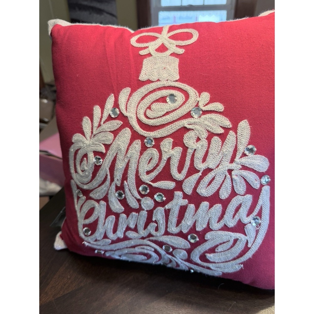 Pillow Perfect Merry Christmas sparkling Rhinestones 16x16